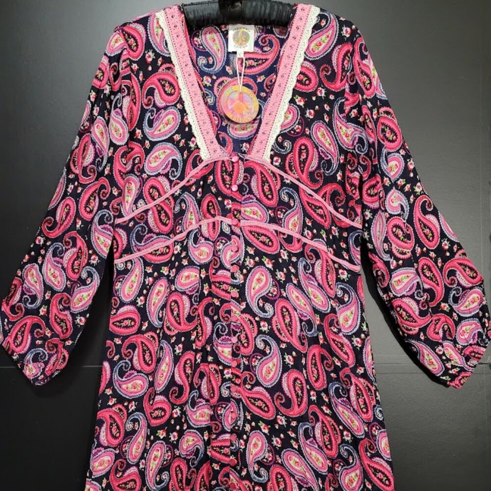 NWT Anthropologie Kitsch & Pop Paisley Maxi Dress Button Front L